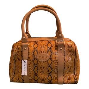 Terzetto Leather Satchel Bag Purse Brown Embossed Snakeskin Animal Print NWT